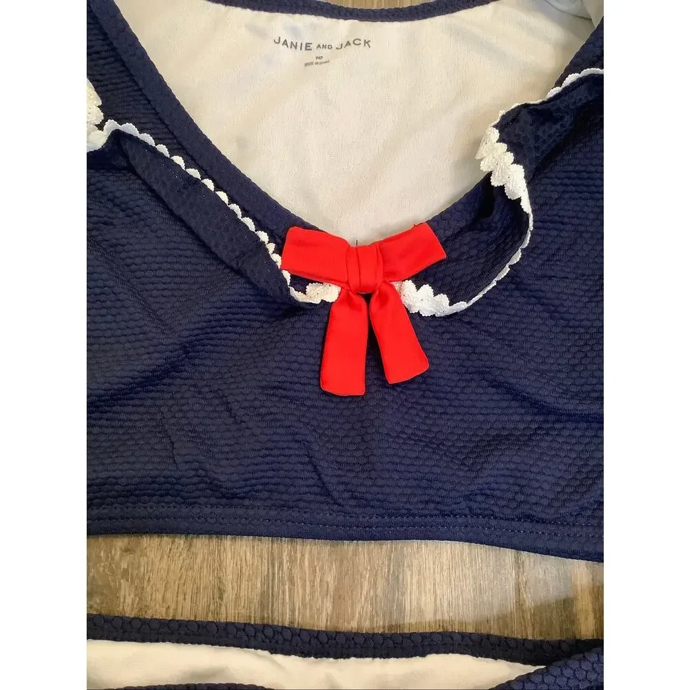 Janie & Jack Girl's 10 Recycled Texture Ruffle Merchant Marine Swim Set B13-10
